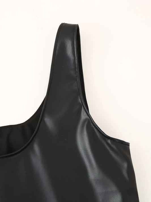 Women Clothing Winter Simple All Match Beaded Faux Leather Dress - Iyanka