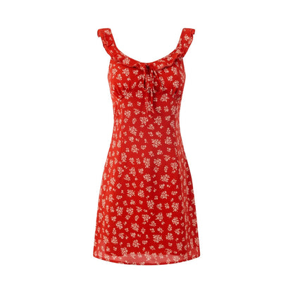 Seaside Vacation Elegant Floral Suspender Dress Spring Small Printed Dress