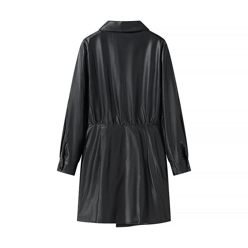 Winter Women Clothing Simple V neck Long Sleeve Irregular Asymmetric Dress - Iyanka
