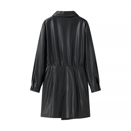 Winter Women Clothing Simple V neck Long Sleeve Irregular Asymmetric Dress - Iyanka