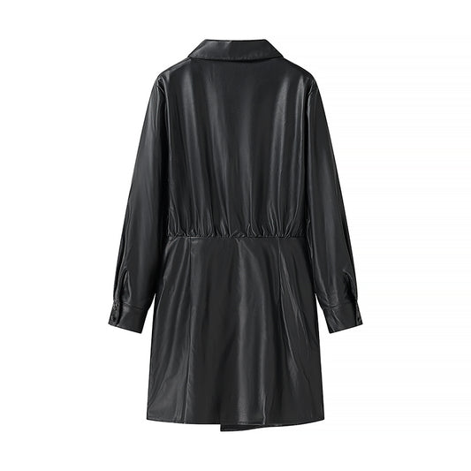 Winter Women Clothing Simple V neck Long Sleeve Irregular Asymmetric Dress - Iyanka