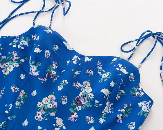 Sweet Printed Chic Strap Short Dress Seaside Vacation Mini Dress