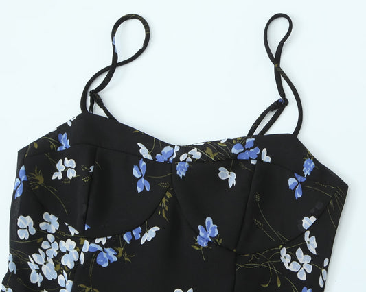 Spring Women Floral Print Slim Fit Short Ruffled Spaghetti Straps Dress
