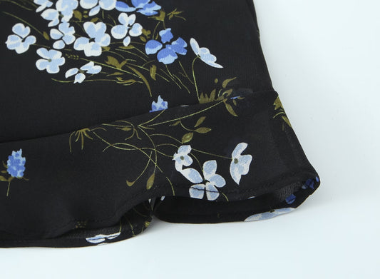 Spring Women Floral Print Slim Fit Short Ruffled Spaghetti Straps Dress