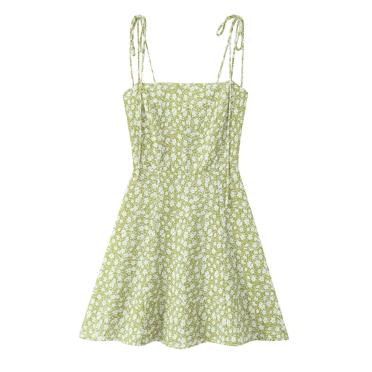 Women Clothing Spring French Floral Tight Waist Suspenders Short Dress