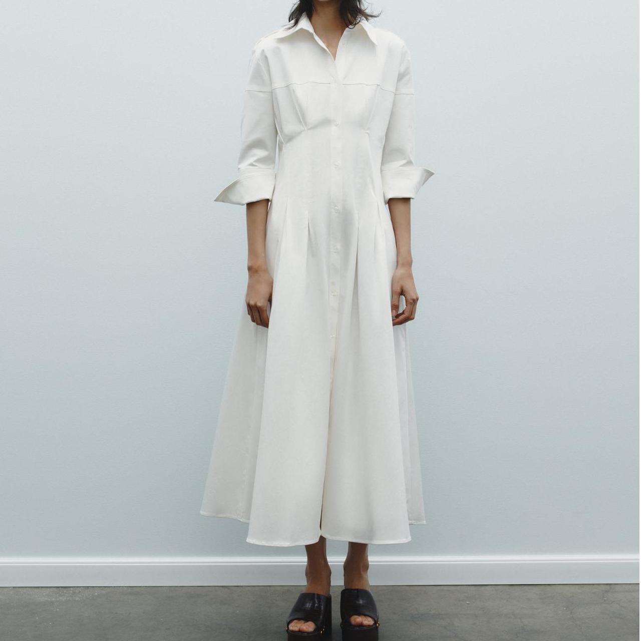 Women Solid Color Tied Shirt Midi Dress