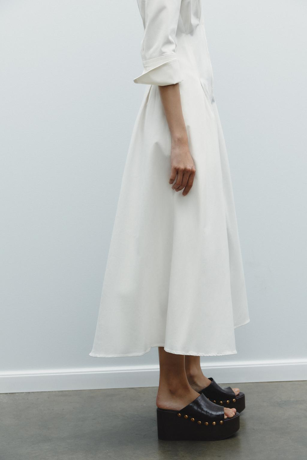Women Solid Color Tied Shirt Midi Dress