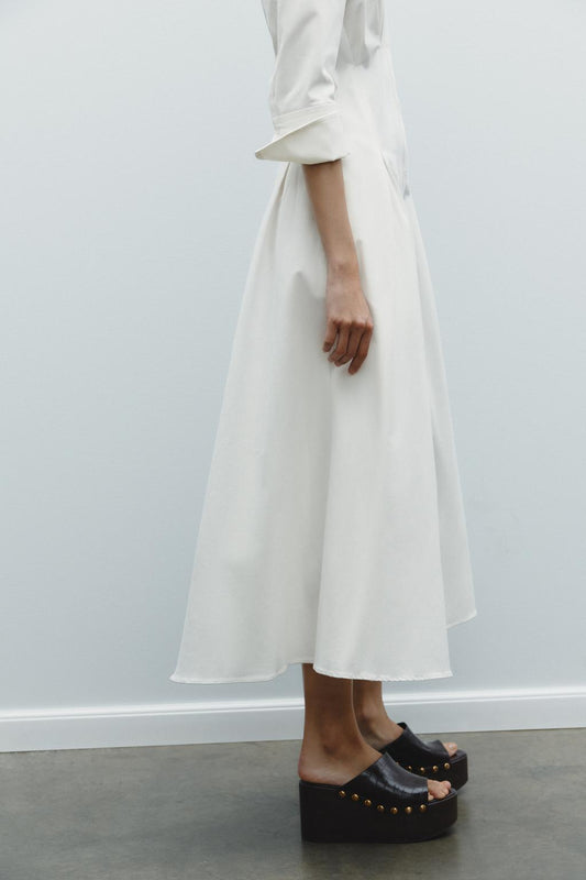 Women Solid Color Tied Shirt Midi Dress