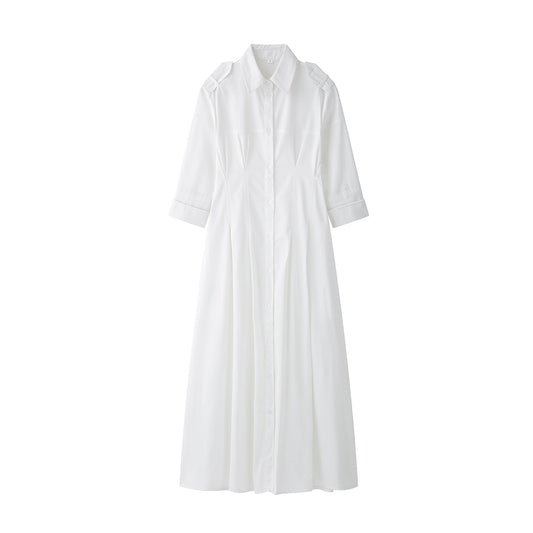 Women Solid Color Tied Shirt Midi Dress