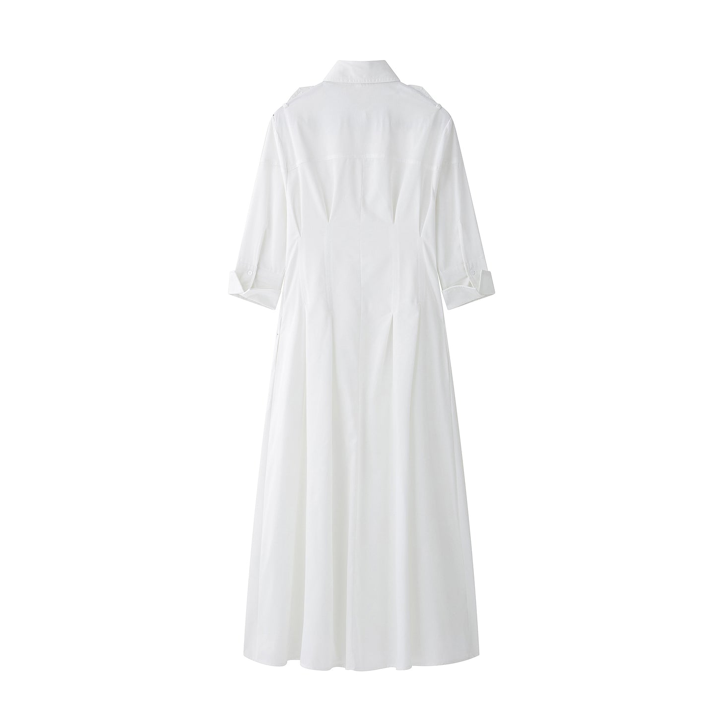 Women Solid Color Tied Shirt Midi Dress