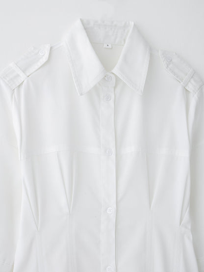 Women Solid Color Tied Shirt Midi Dress