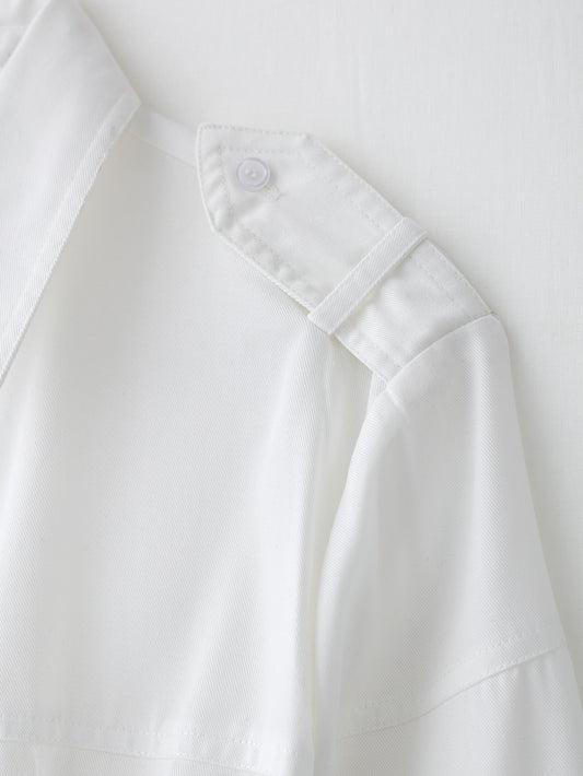 Women Solid Color Tied Shirt Midi Dress