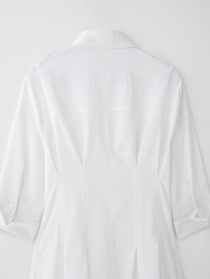 Women Solid Color Tied Shirt Midi Dress