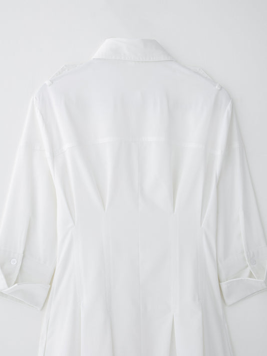 Women Solid Color Tied Shirt Midi Dress