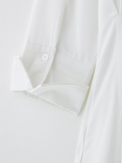 Women Solid Color Tied Shirt Midi Dress