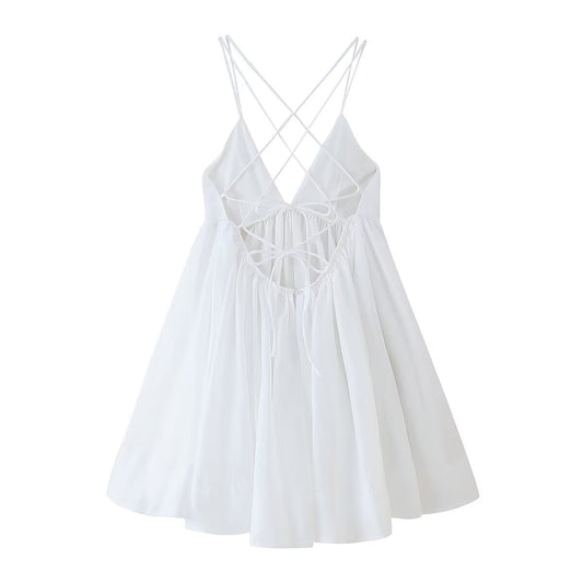 Spring Women Clothing Simple Bandage Backless Vacation Sling Dress