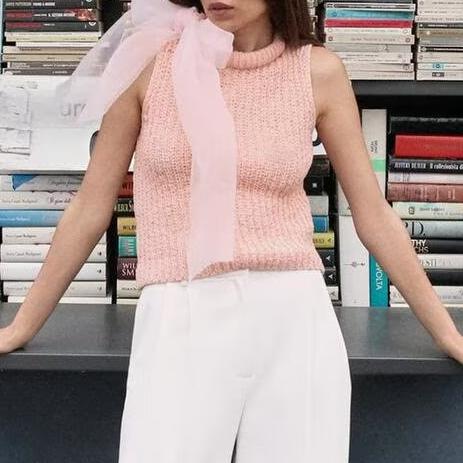 Spring Women Clothing Transparent Bowknot Decoration Knitted Top - Iyanka