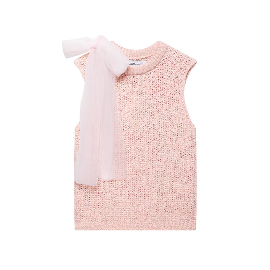 Spring Women Clothing Transparent Bowknot Decoration Knitted Top - Iyanka