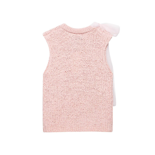 Spring Women Clothing Transparent Bowknot Decoration Knitted Top - Iyanka