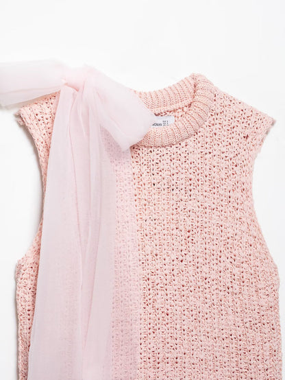 Spring Women Clothing Transparent Bowknot Decoration Knitted Top - Iyanka