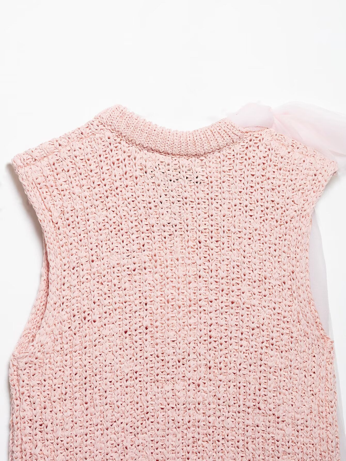 Spring Women Clothing Transparent Bowknot Decoration Knitted Top - Iyanka