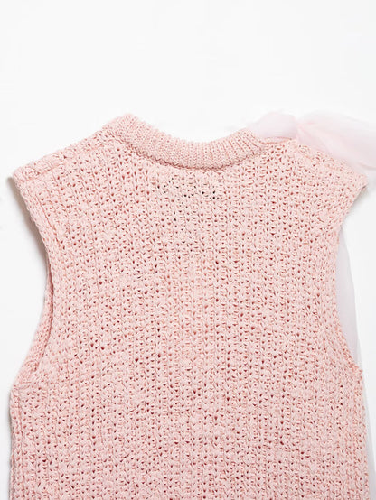 Spring Women Clothing Transparent Bowknot Decoration Knitted Top - Iyanka