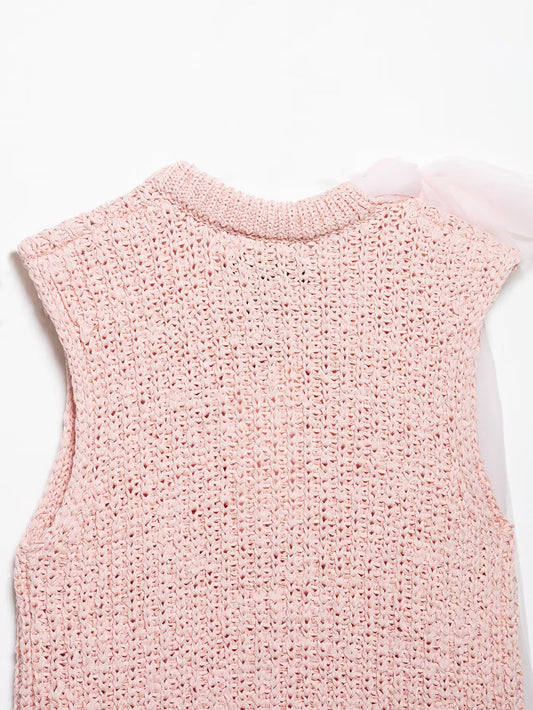 Spring Women Clothing Transparent Bowknot Decoration Knitted Top - Iyanka