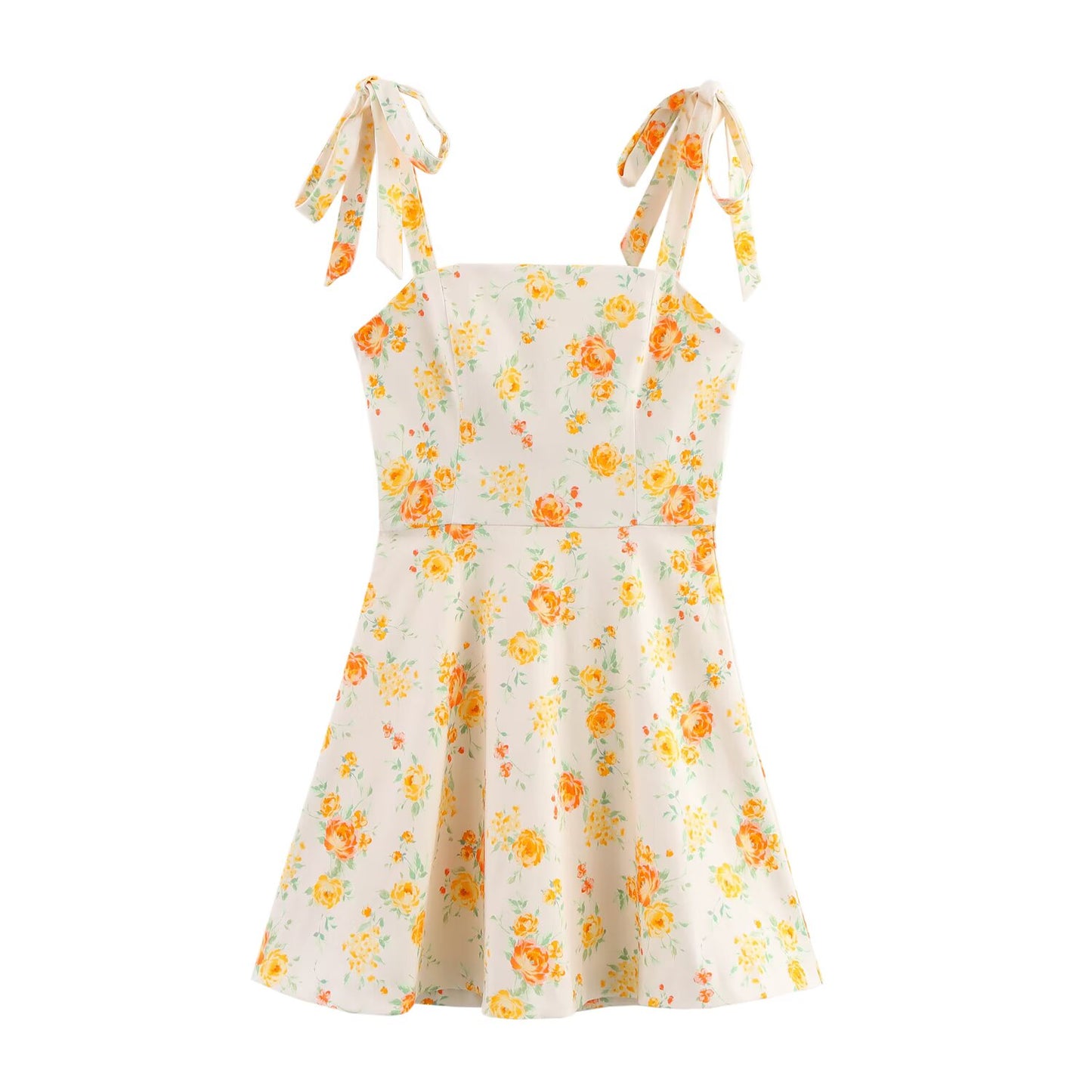 Spring Women Clothing Bowknot Decoration Floral Printed Poplin Dress