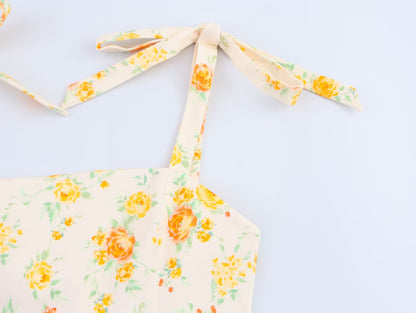 Spring Women Clothing Bowknot Decoration Floral Printed Poplin Dress