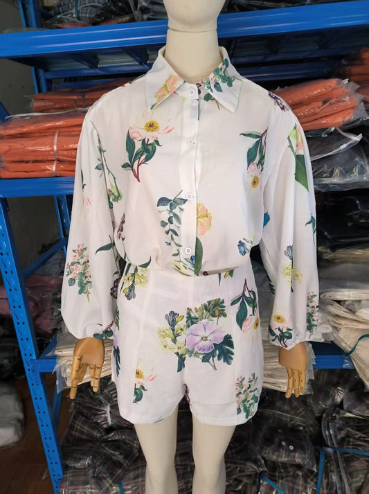 High Waist Shorts Shirt Print Casual Elegant Outfit - Iyanka