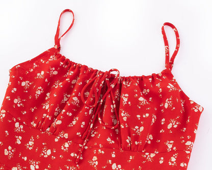 Summer Seaside Holiday Suspender Dress Women Fresh Sweet Floral Slim Fit Cinched Short Dress