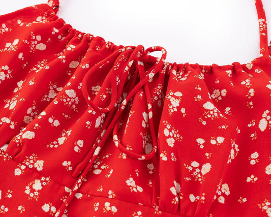 Summer Seaside Holiday Suspender Dress Women Fresh Sweet Floral Slim Fit Cinched Short Dress