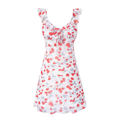 Spring Vacation Summer Cool Casual Floral Printing White Background Short Women Dress