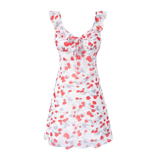 Spring Vacation Summer Cool Casual Floral Printing White Background Short Women Dress