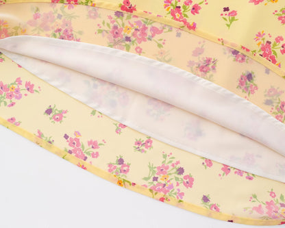 Spring Vacation Summer Cool Yellow Background Printing Short Women Dress