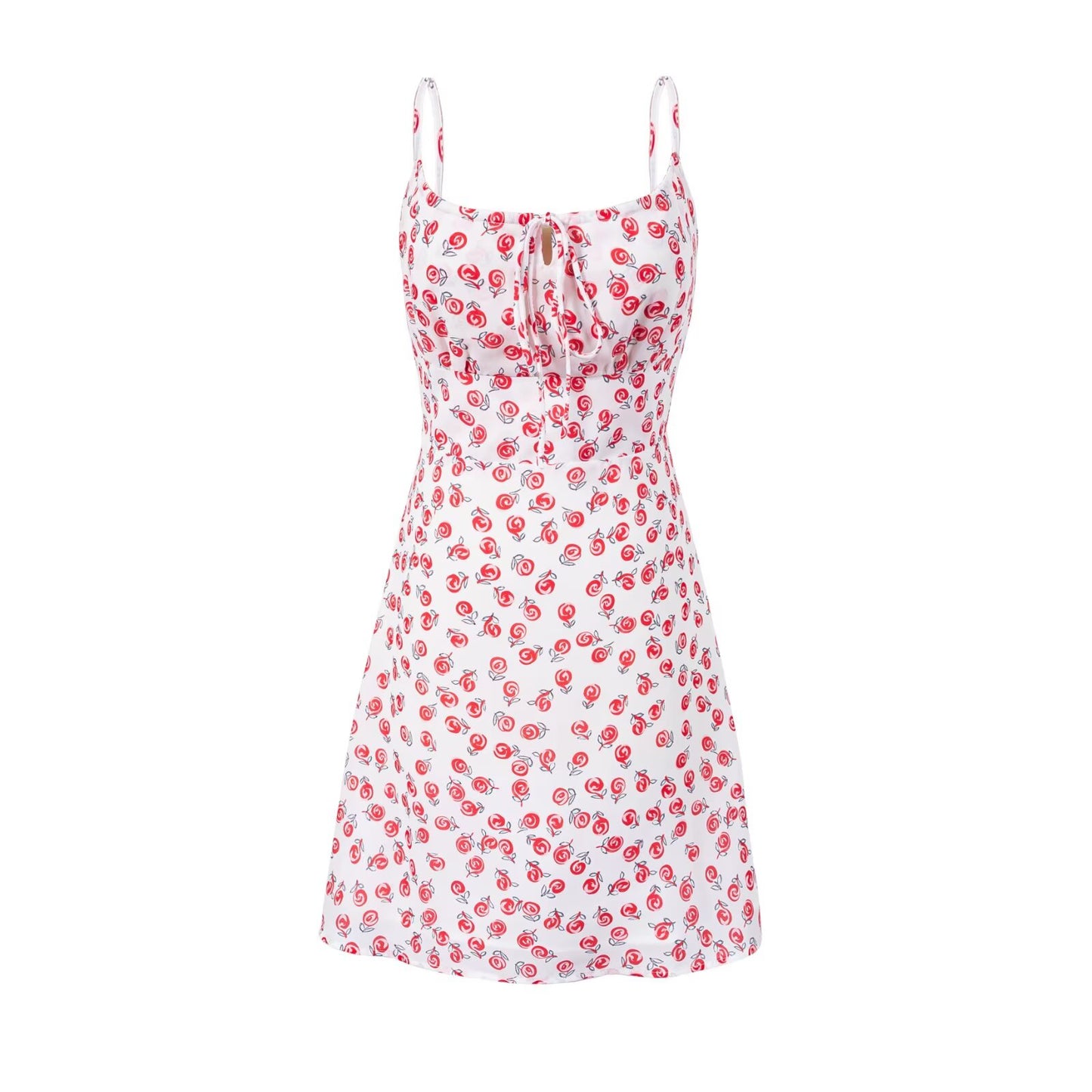Spring Ancient Cherry Slimming Printed Waist Controlled Lace up Suspender Dress