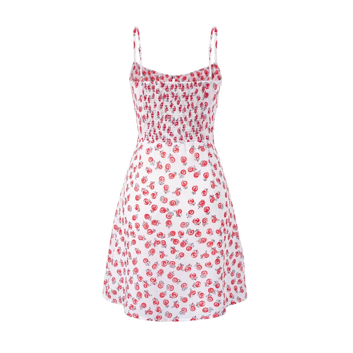 Spring Ancient Cherry Slimming Printed Waist Controlled Lace up Suspender Dress