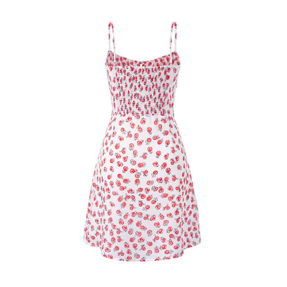 Spring Ancient Cherry Slimming Printed Waist Controlled Lace up Suspender Dress