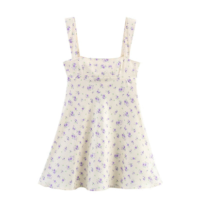 Floral Silk Satin Sleeveless Short Dress – Women’s Spring Strap Dress