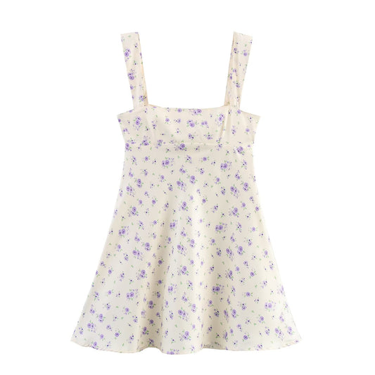 Floral Silk Satin Sleeveless Short Dress – Women’s Spring Strap Dress