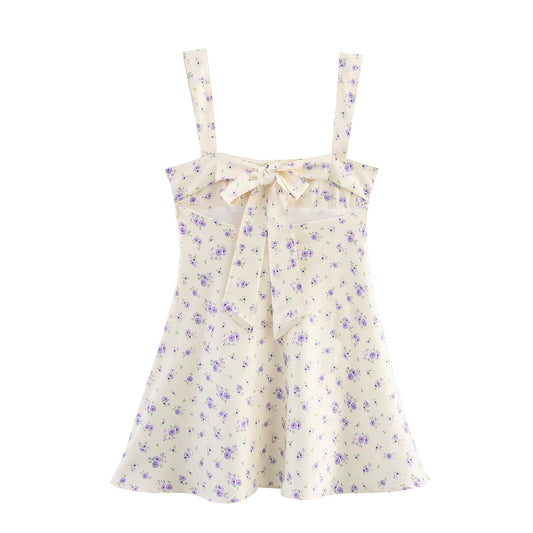 Floral Silk Satin Sleeveless Short Dress – Women’s Spring Strap Dress