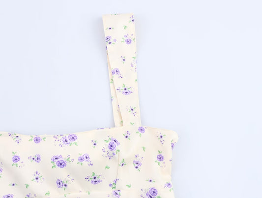 Floral Silk Satin Sleeveless Short Dress – Women’s Spring Strap Dress