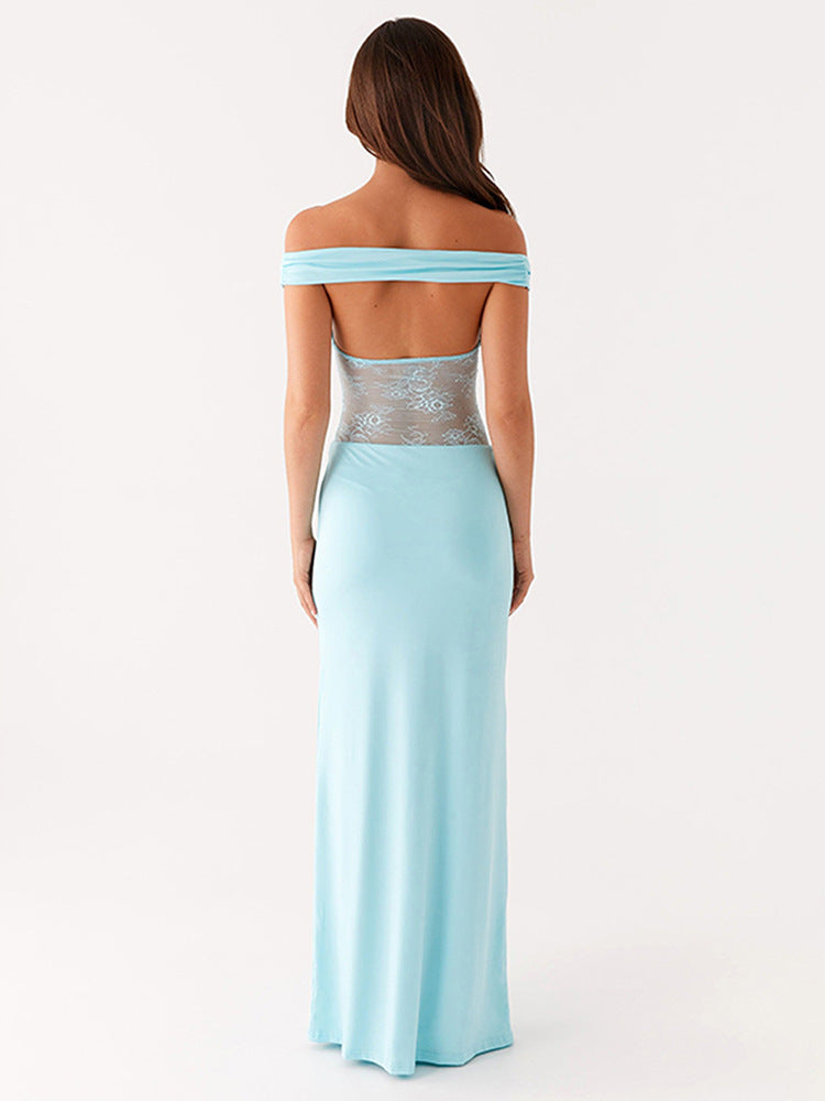 women-clothing-solid-color-off-shoulder-backless-lace-stitching-a-line-maxi-dress