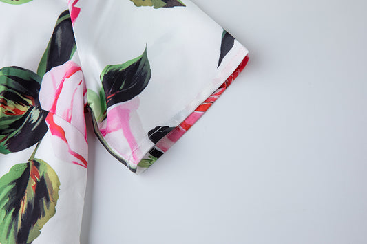A Summer Printed Round Neck High Waisted Slim Fitting Short Sleeved Large Swing Dress A Line Long Dress Women
