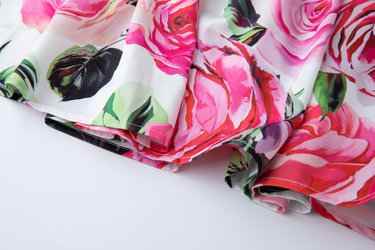A Summer Printed Round Neck High Waisted Slim Fitting Short Sleeved Large Swing Dress A Line Long Dress Women