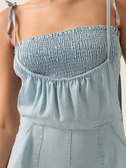 Ladies Summer French Elegant Denim Wrapped Chest Strap Wide Two Piece Set Leg Jumpsuit - Iyanka