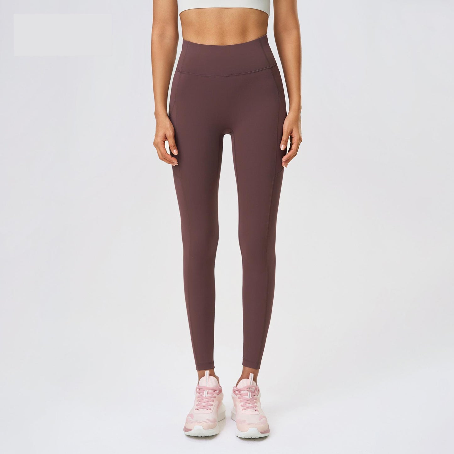 Nude Feel No T Line Exercise Workout Pants Women Hip Lift Belly Shaping Side Pocket Elastic Tight Yoga Ninth Pants - Iyanka