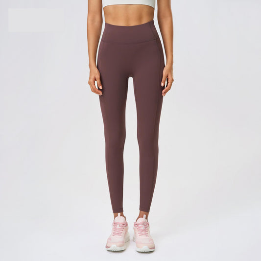 Nude Feel No T Line Exercise Workout Pants Women Hip Lift Belly Shaping Side Pocket Elastic Tight Yoga Ninth Pants - Iyanka