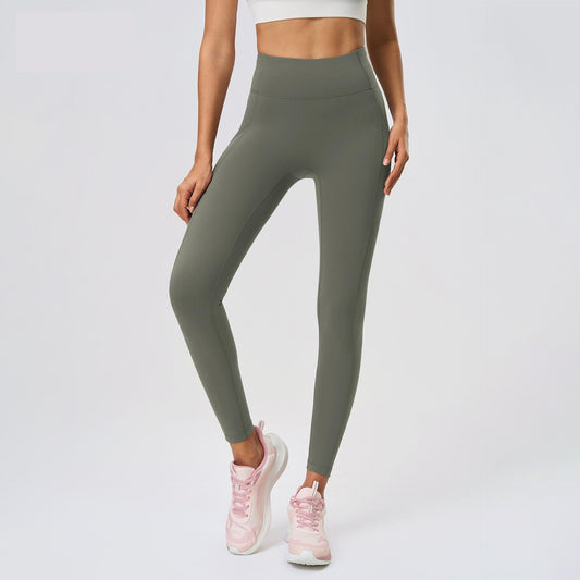 Nude Feel No T Line Exercise Workout Pants Women Hip Lift Belly Shaping Side Pocket Elastic Tight Yoga Ninth Pants - Iyanka
