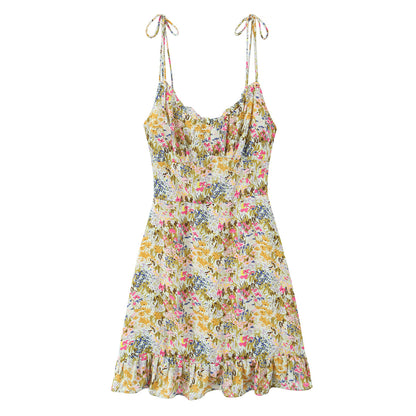 Women Backless Women Floral Tie Neck Dress